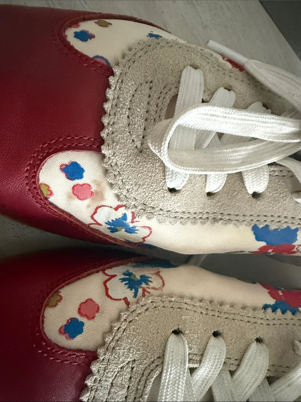 Tory Burch Red Floral Lace-Up Sneakers